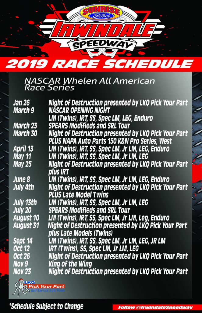 Irwindale Speedway and Drag Strip Announces 2019 Schedule Irwindale